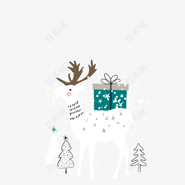 圣诞节矢量手绘麋鹿元素