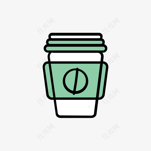 绿色手绘线稿咖啡杯子元素