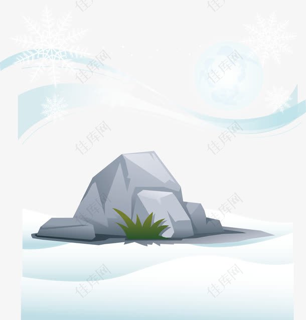 雪景白雪矢量雪花石头