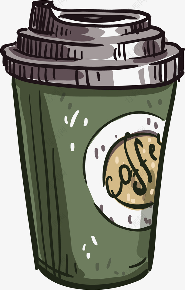 矢量图灰绿色杯子的咖啡