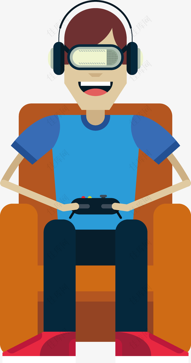 坐沙发人物科技虚拟现实游戏中的