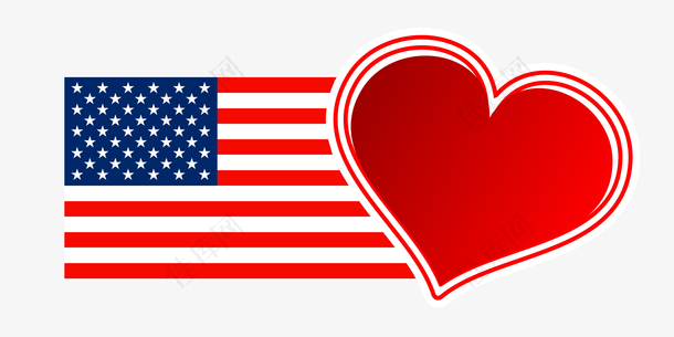 矢量爱心和美国国旗