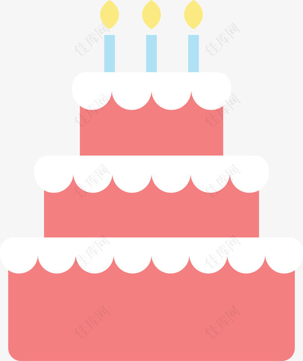 扁平化粉色三层巨型蛋糕矢量图
