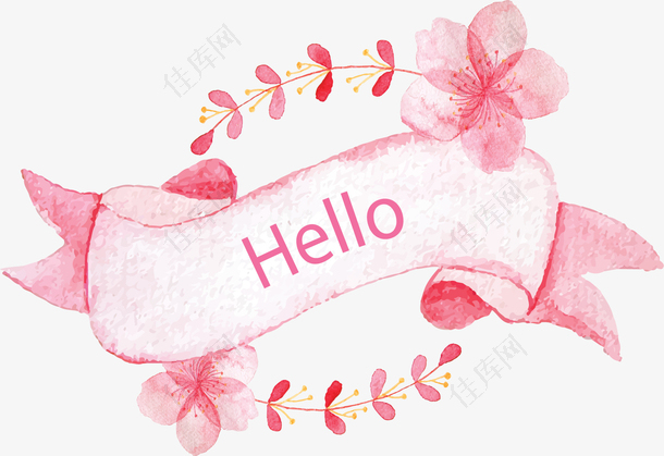 粉红水彩春天丝带
