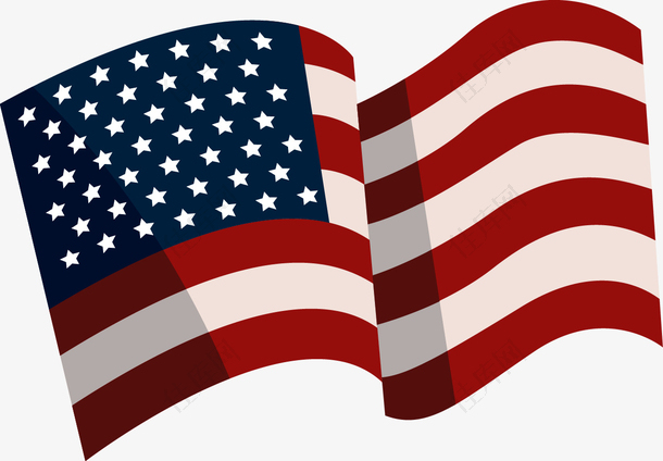 矢量手绘飘扬的美国国旗