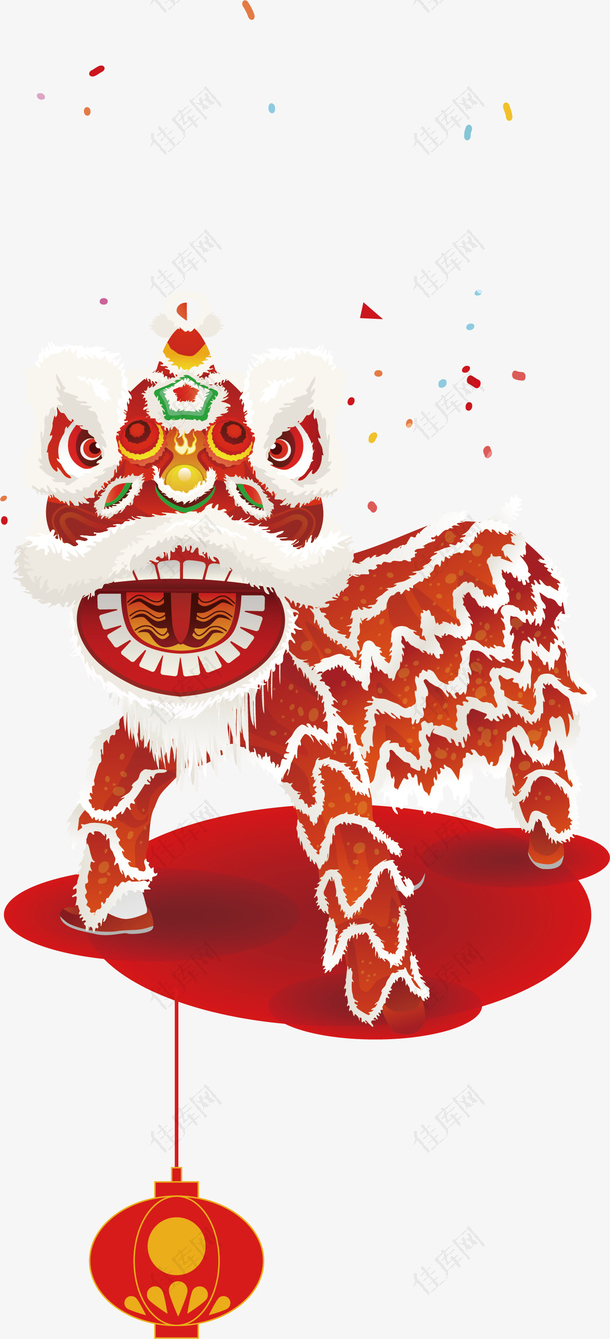 新年红色中国风装饰舞狮png