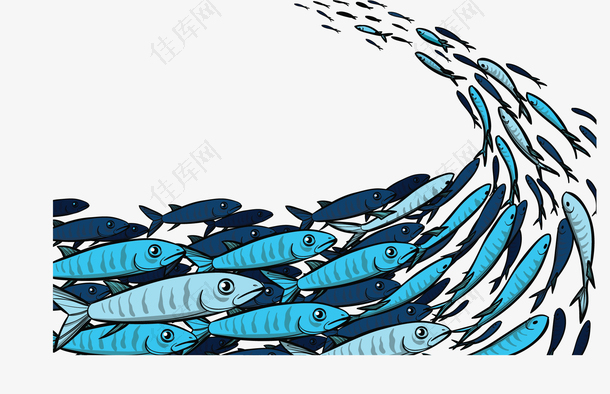 蓝色海底洄游的鱼群