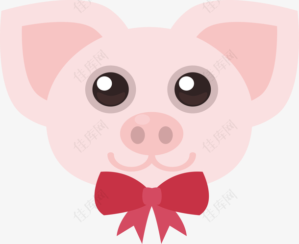 带领结的粉色小猪