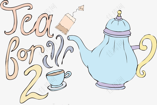 清新蓝色茶壶茶杯素材