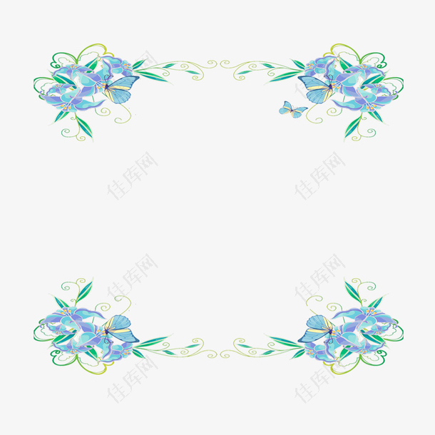 蓝色花卉菜单边框