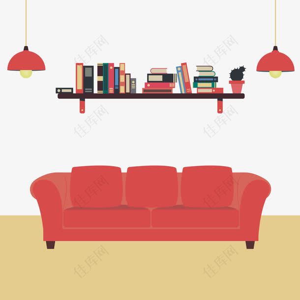 书和红色沙发矢量素材