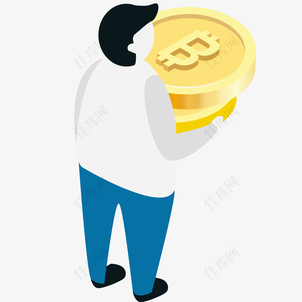 男人抱着金币插画