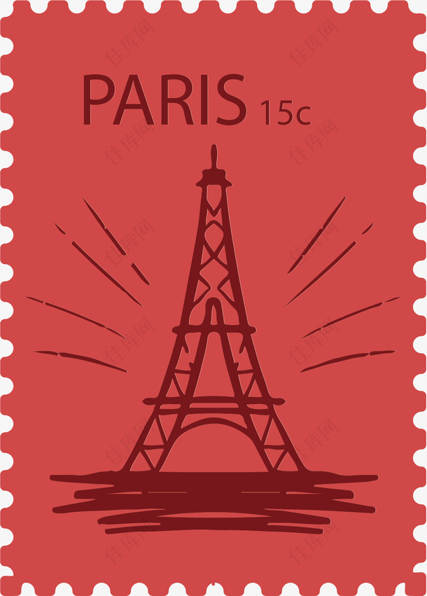 矢量图巴黎观光邮票