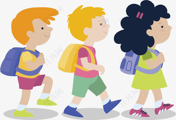 排队走路上学的孩子