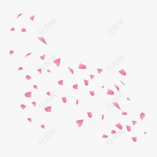 矢量手绘漂浮粉色心形花瓣