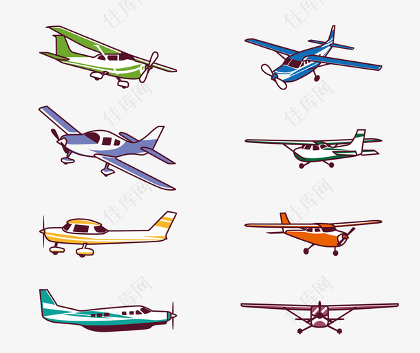 矢量彩色卡通复古飞机模型
