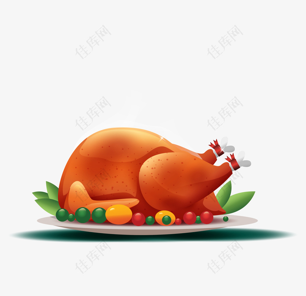 矢量饮食插画卡通彩色美味烤鸭