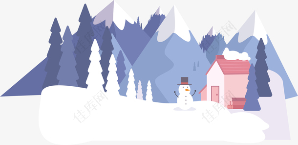 冬日山林雪中小屋