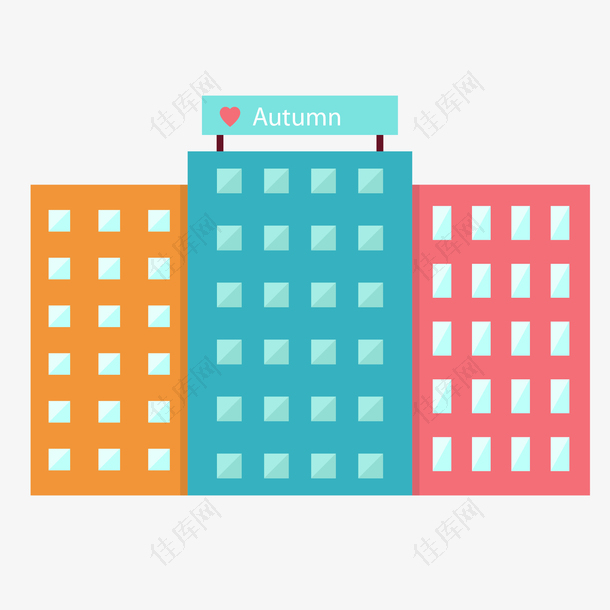 红黄蓝色秋季建筑模型