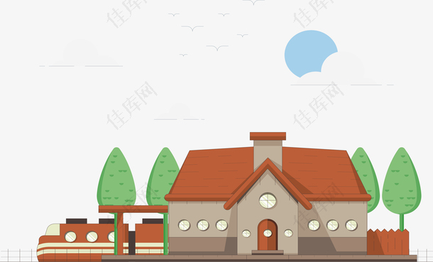 复古火车站插画设计