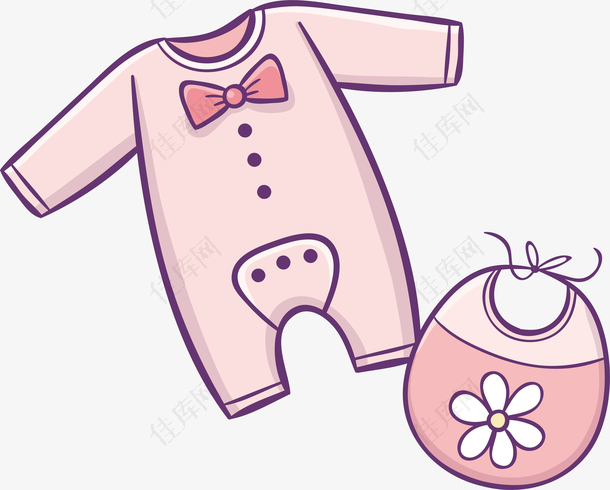 粉红色连脚裤围兜卡通可爱婴儿用