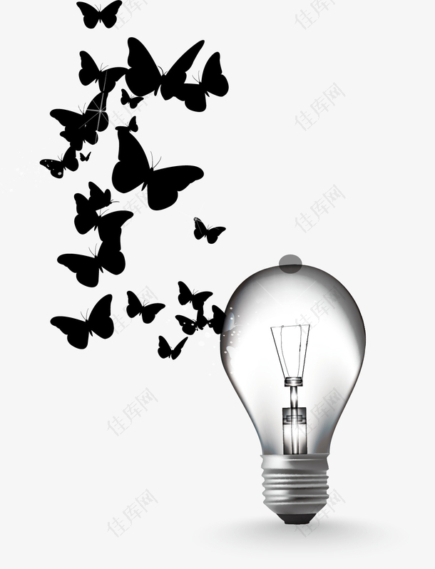 日常用品灯泡黑白灯泡蝴蝶