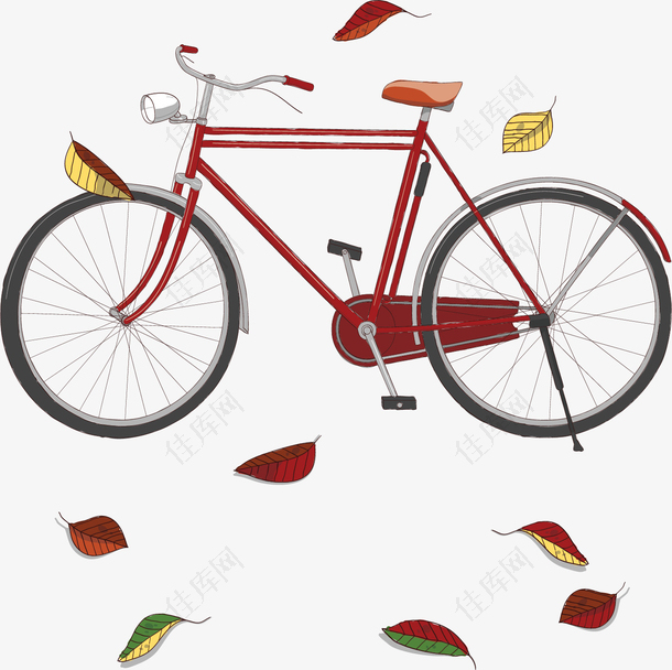 红色秋天落叶单车