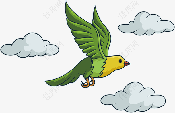 空中飞翔的绿色小鸟
