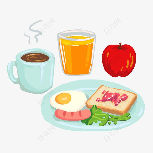 营养早餐套餐油画风免抠素材