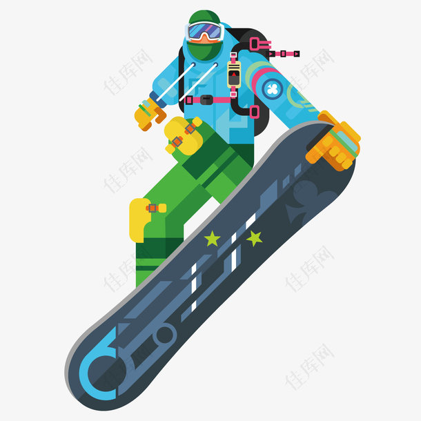 彩色滑雪扁平化运动卡通插画