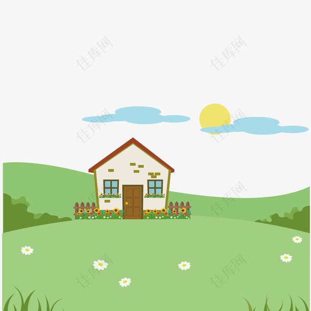 矢量草地和房子