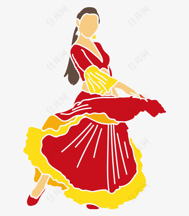 矢量卡通女人跳舞斗牛舞西班牙舞