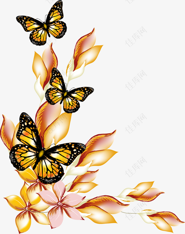 花朵蝴蝶边框矢量图