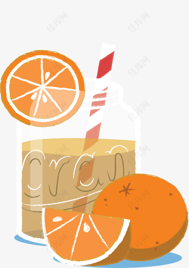 手绘夏天橙子果汁