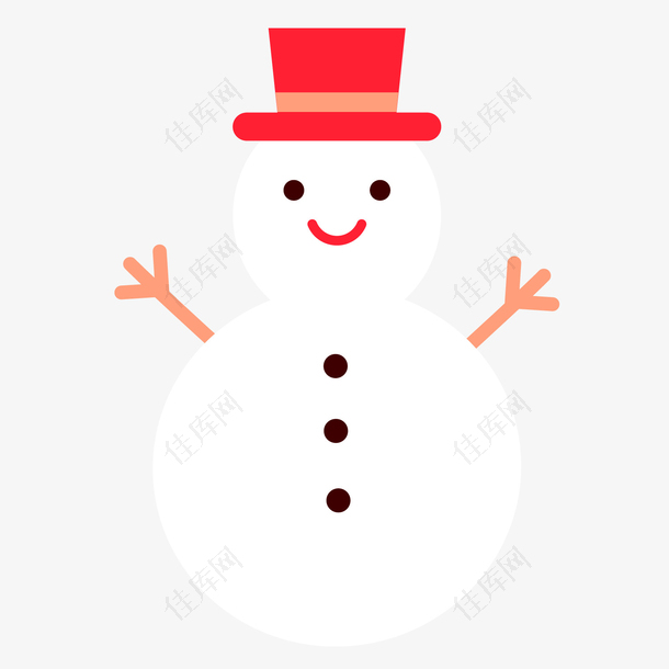 一只带红色礼帽的雪人