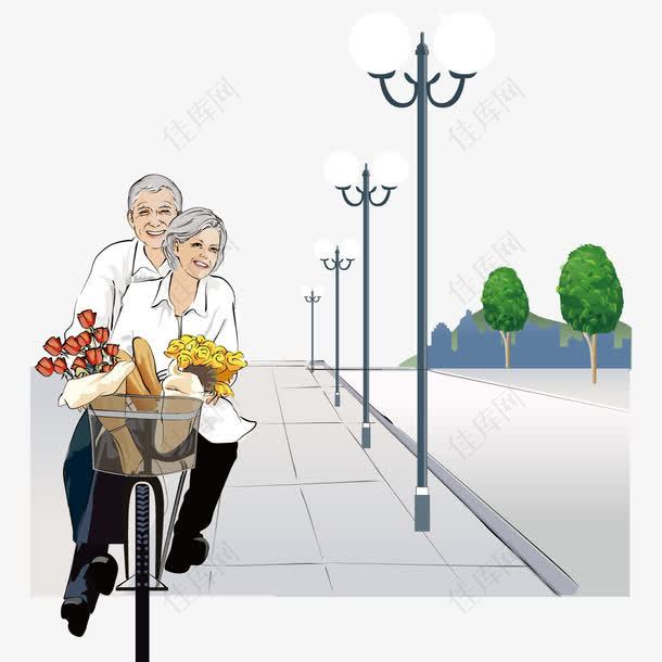 浪漫的骑自行车的夫妻矢量
