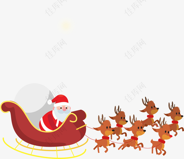 手绘圣诞节麋鹿拉雪橇装饰