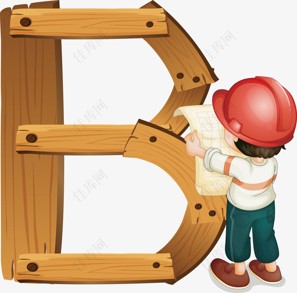 木元素B工人字母矢量图形图标