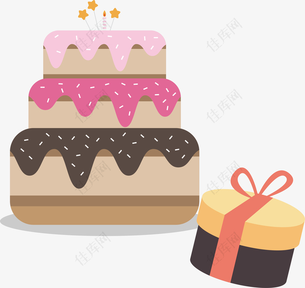 三层蛋糕礼物卡通蛋糕生日素材