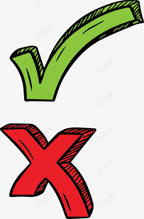 手绘红绿色对错符号