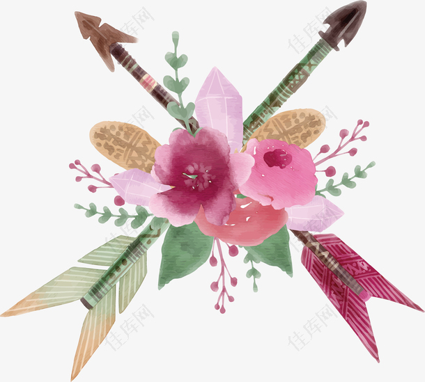 粉红水彩花丛弓箭