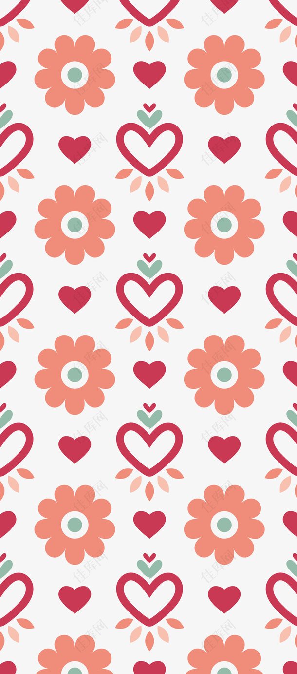 爱心与花朵组合的信纸纹理设计稿