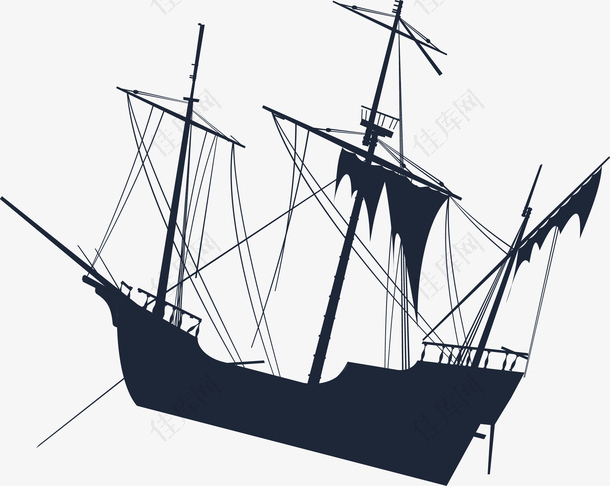 木质帆船剪影矢量图
