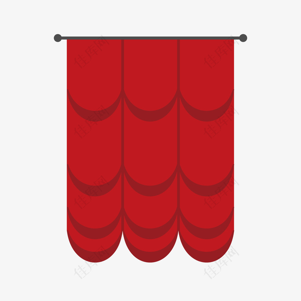 红色圆弧装饰窗帘卡通插画
