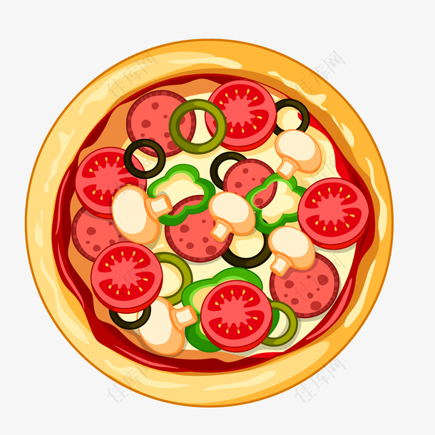 黄色圆弧披萨美食元素