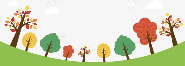 秋季草地彩色大树