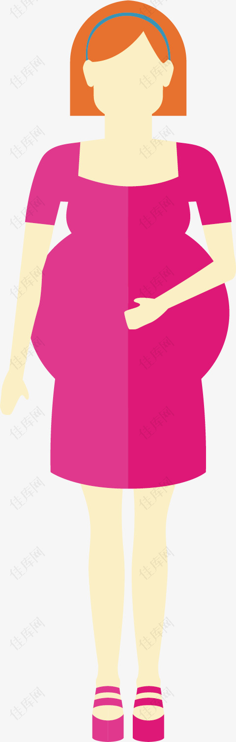 矢量图手扶着肚子的怀孕女士