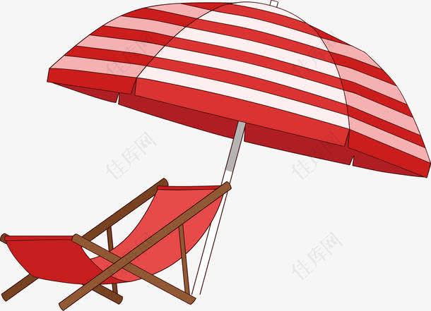 夏日美丽阳光海滩遮阳伞躺椅