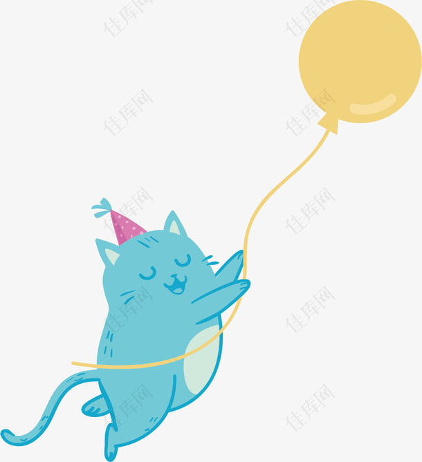 矢量图蓝色的小猫在玩气球