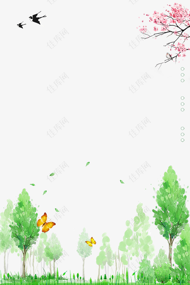 二十四节气春分桃花与树木边框
